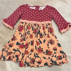 Matilda Jane Peach Floral Dress with Maroon Polka-Dot Bodice